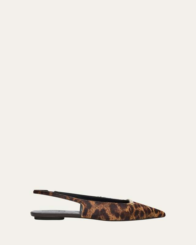 Leopard-Printed Calf Hair Slingback Flats